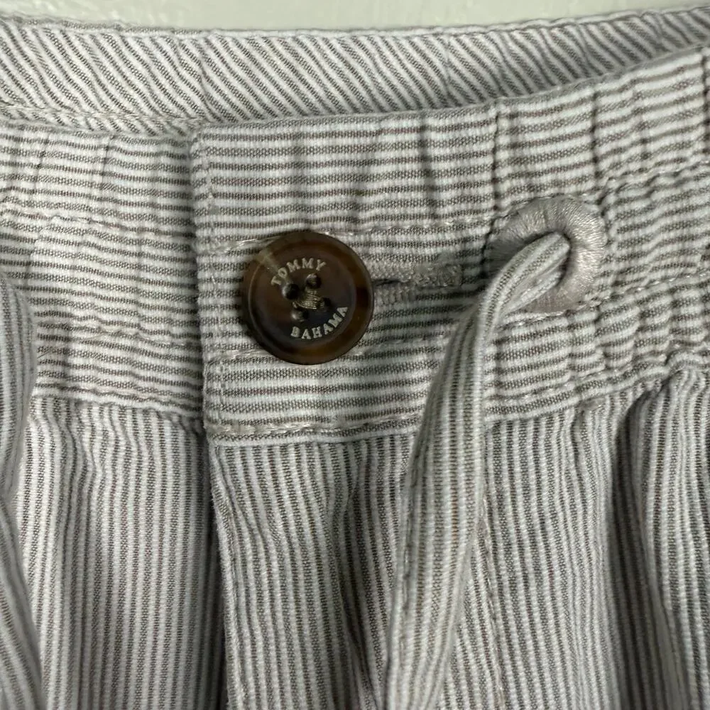 Tommy Bahama Men’s XL Drawstring Pants Cotton Stretch Gray Striped Casual EUC